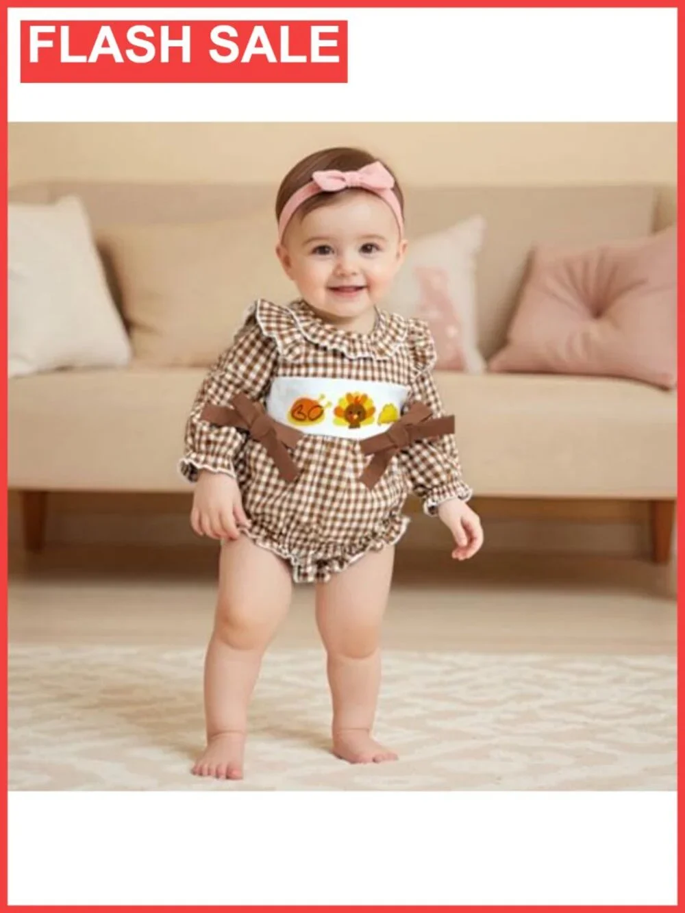 Newborn Baby Girl Thanksgiving Romper Long Sleeve Cotton Bodysuit